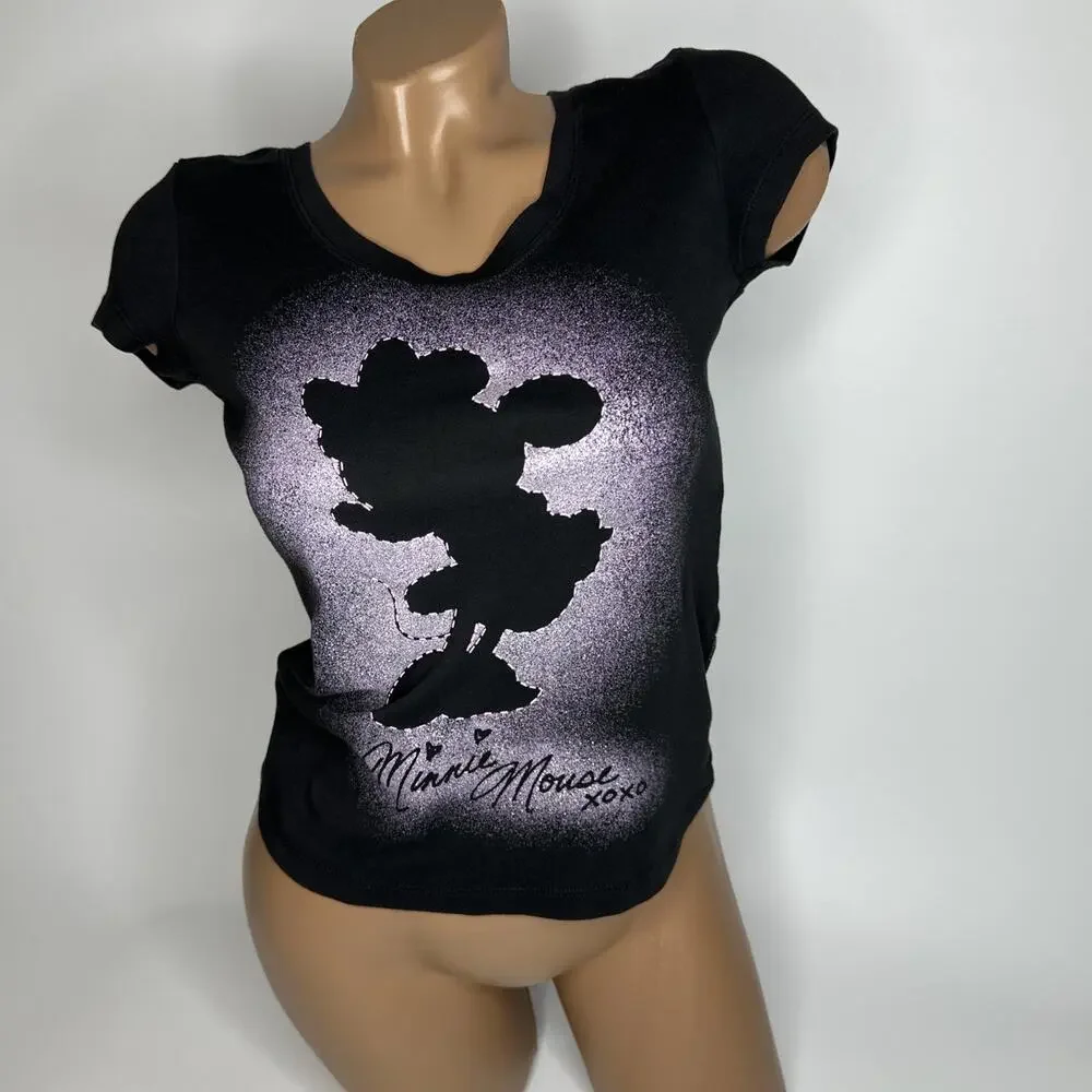 Vintage Disneyland Hong Kong Disneyland Minnie Mouse Glitter TShirt Size Small - Picture 2 of 9